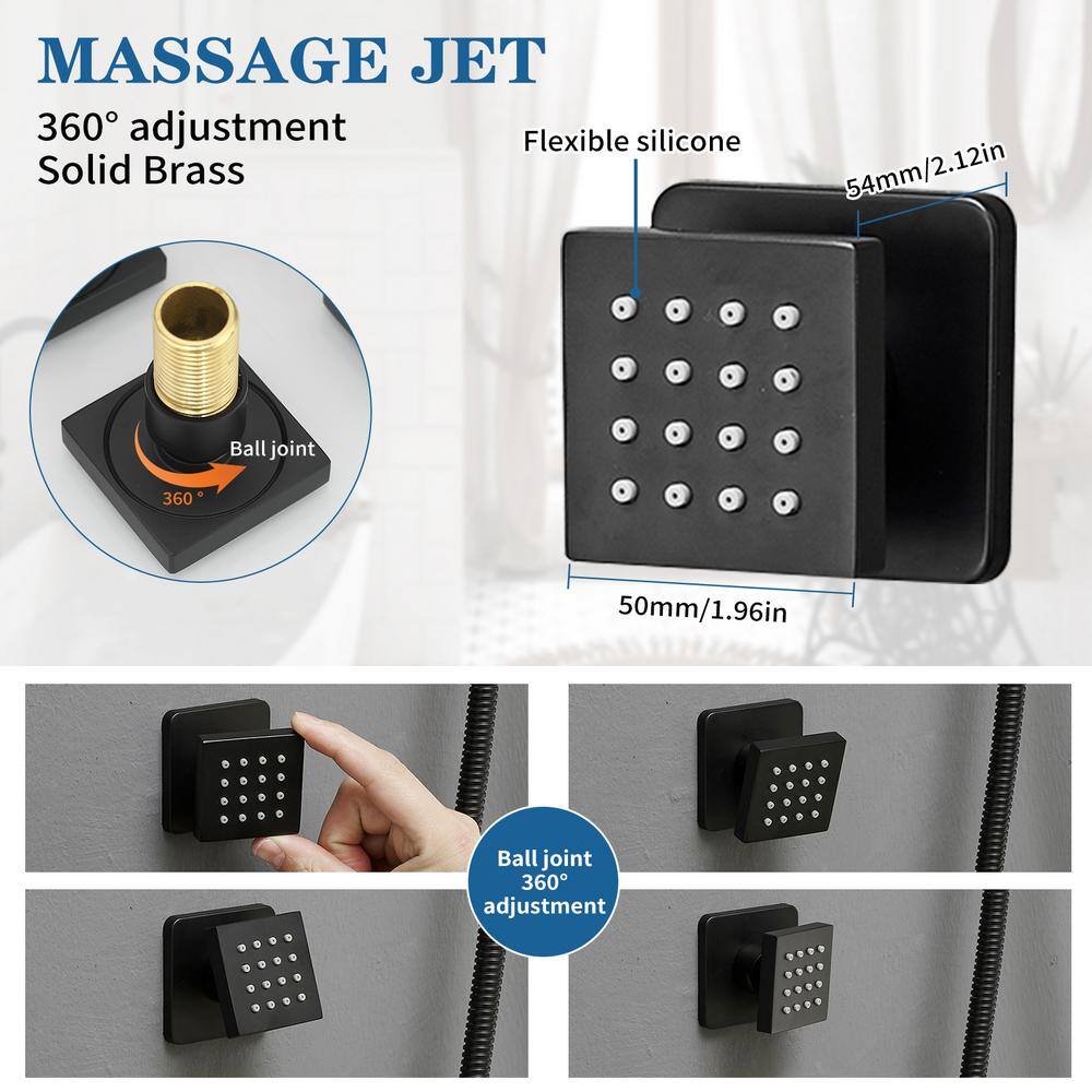 Matte Black 12-Inch Stainless Steel Multi-Head Wall Mounted Shower System