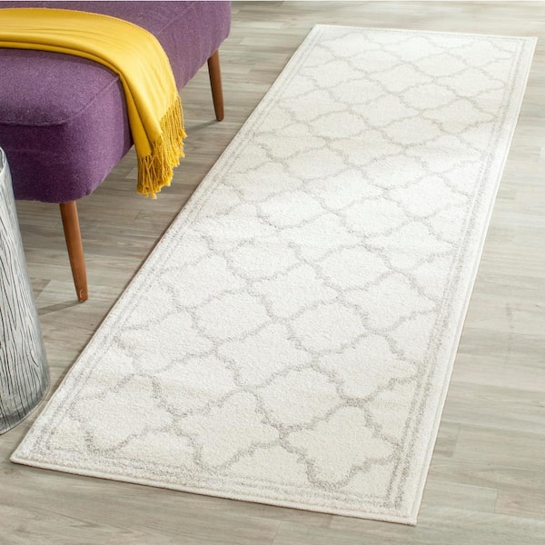Amherst 2 ft. x 17 ft. Beige/Light Gray Border Multi-Trellis Runner Rug