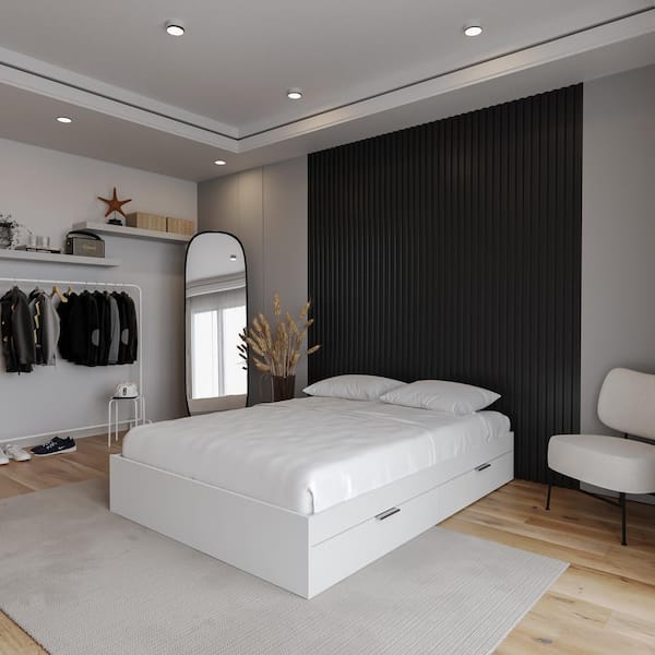 Nexera Hunter White Frame Full Size Platform Bed with 2 Storage Drawers