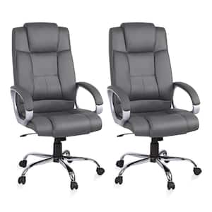 Faux Leather Adjustable Height High Back Executive Office Chair in Gray Set of 2