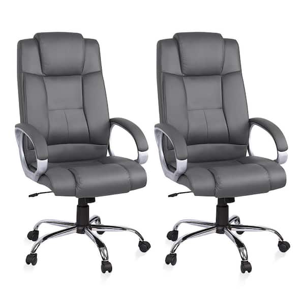 HOMESTOCK Faux Leather Adjustable Height High Back Executive Office Chair in Gray Set of 2