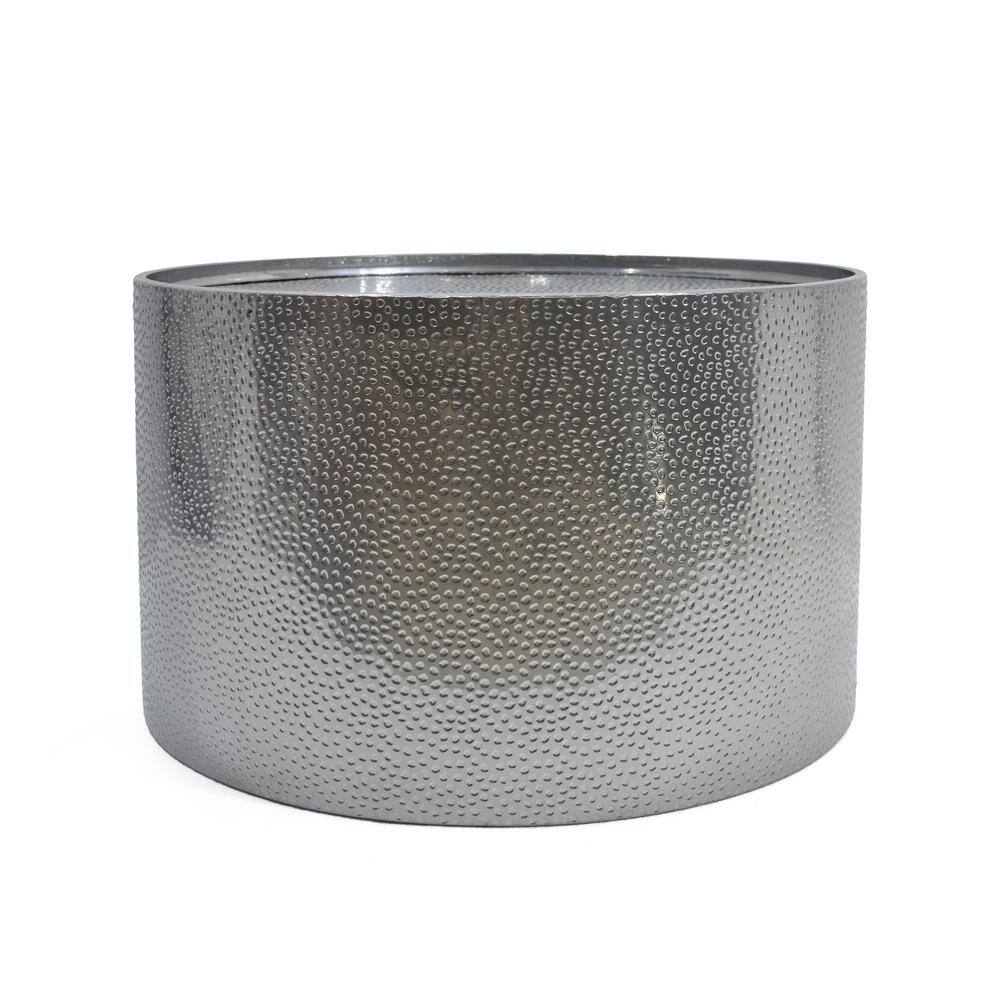 Contemporary 26" Silver Hammered Metal Round Coffee Table