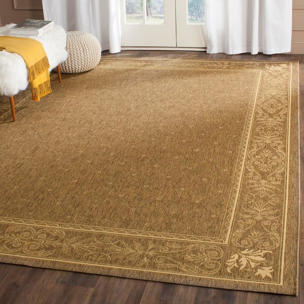 Courtyard Brown/Natural 9 ft. x 12 ft. Border Indoor/Outdoor Patio  Area Rug