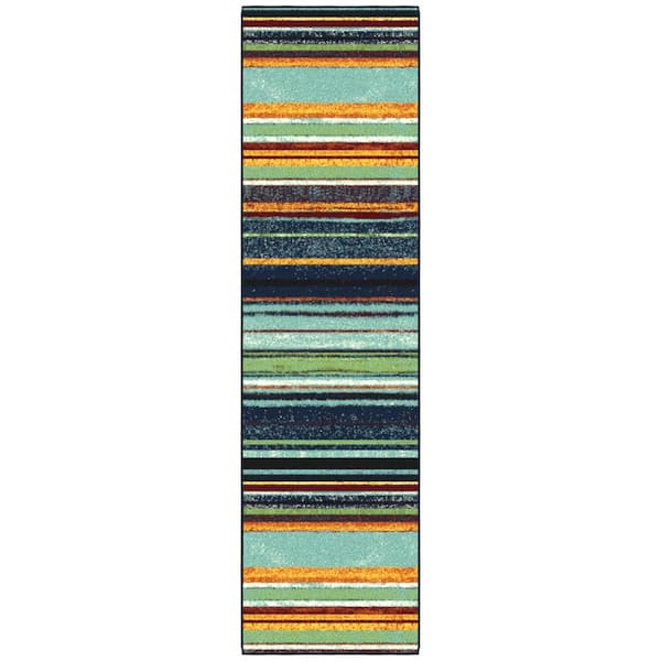 Ottomanson Ottohome Collection Non-Slip Rubberback Striped 2x7 Indoor Runner Rug, 1 ft. 10 in. x 7 ft.,Multicolor