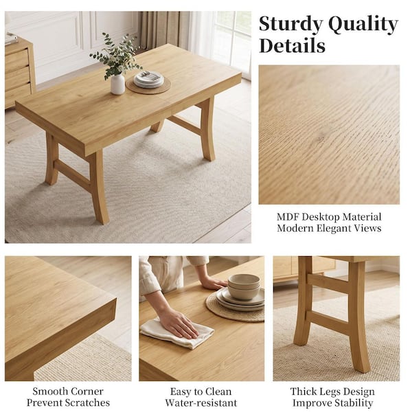 Oak Top Table Rectangle GOJANE Modern 1-Piece Rectangular Dining Table, Oak-Finish MDF Top ...