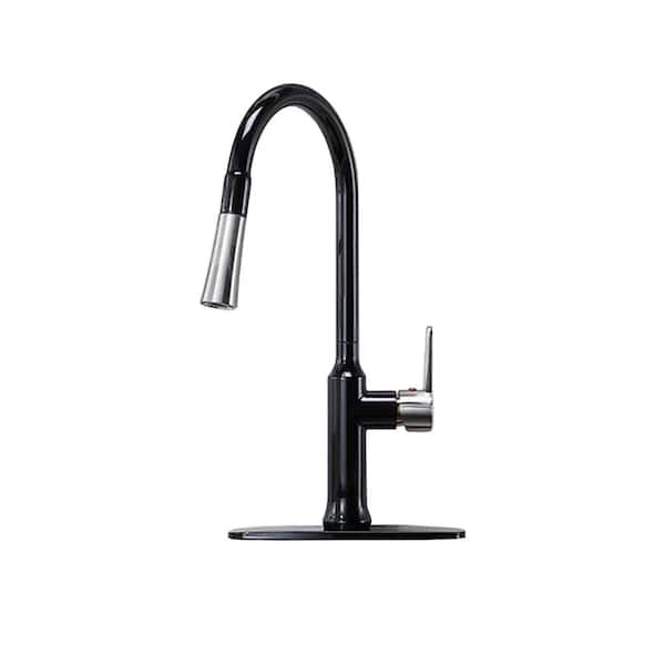 Unbranded Single Handle Pull-Down Sprayer Kitchen Faucet with Deck Plate in Matte Black