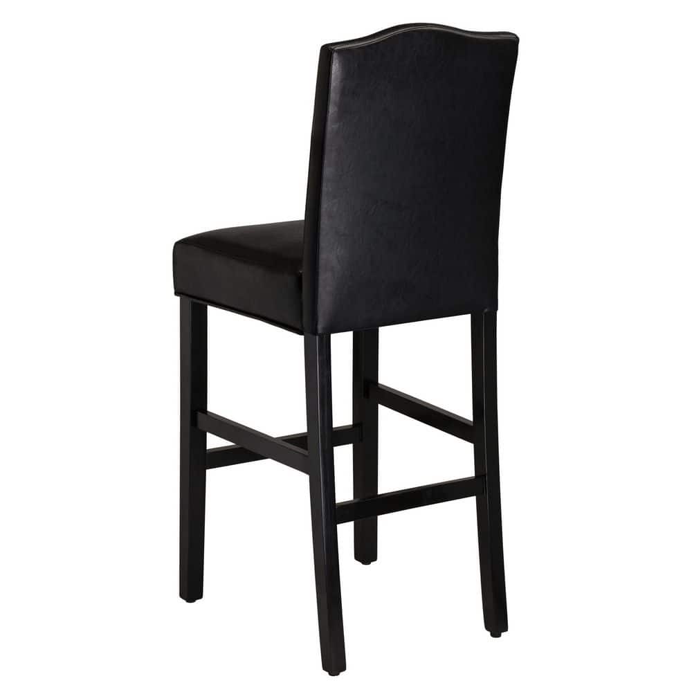 Black Leather Upholstered Bar Stools with Wood Legs, Set of 4