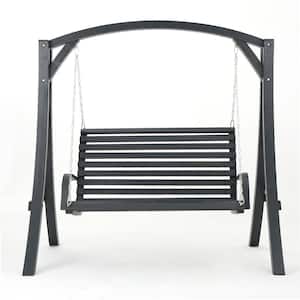 2-Person Gray Wood Patio Swing