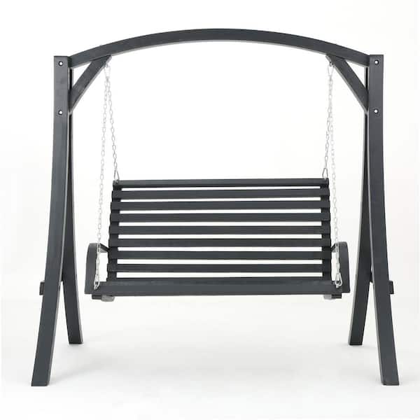 2-Person Gray Wood Outdoor Patio Swing