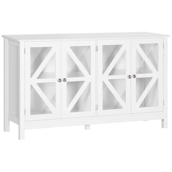 HOMCOM White Kitchen Sideboard, Tempered Glass Door Buffet Cabinet with Adjustable Storage Shelf
