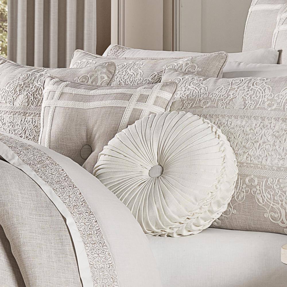 White Round Pleated Velvet Decorative Throw Pillow, 15 Inch