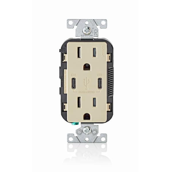 Leviton Decora 15 Amp Tamper Resistant Duplex Outlet with 30W USB-C Power Delivery Charger, Ivory (1-Pack) T5635-I