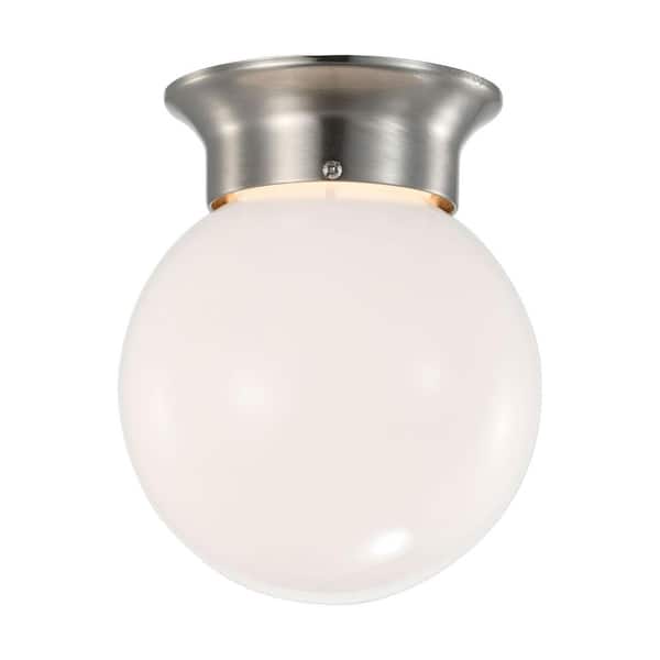 5.83 in. 60-Watt Traditional Brushed Nickel Integrated LED Flush Mount with Frosted Glass Shade