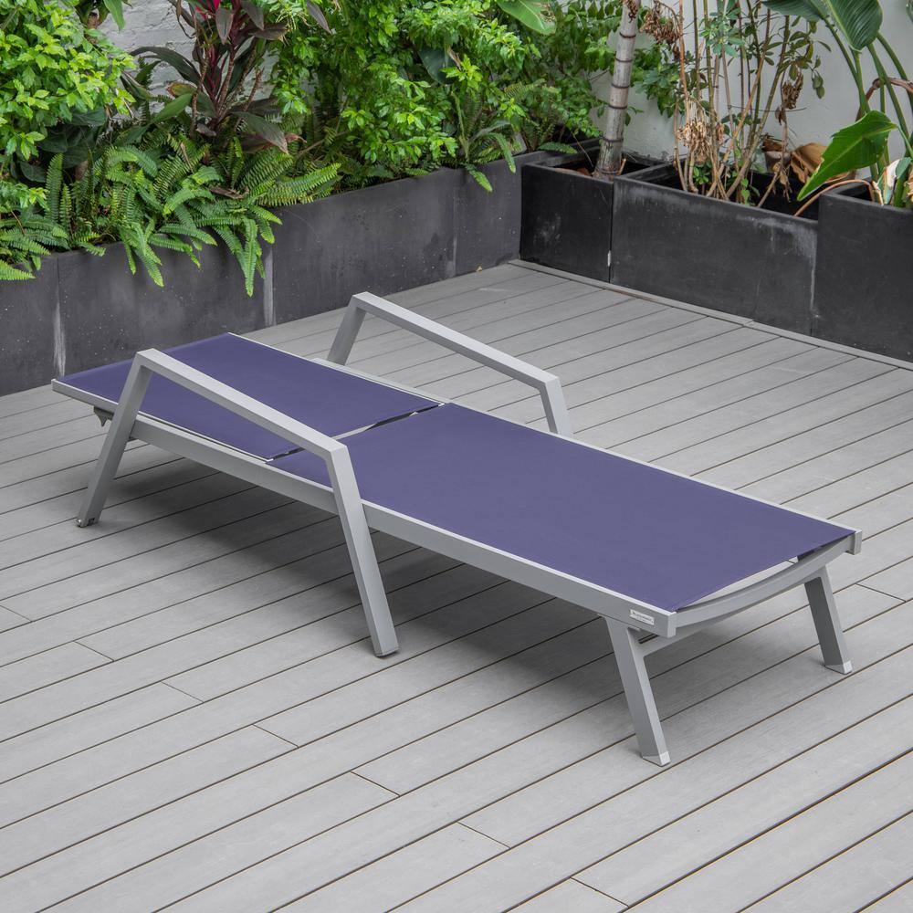 Marlin Navy Blue Aluminum Outdoor Chaise Lounge Chair with Fire Pit Table