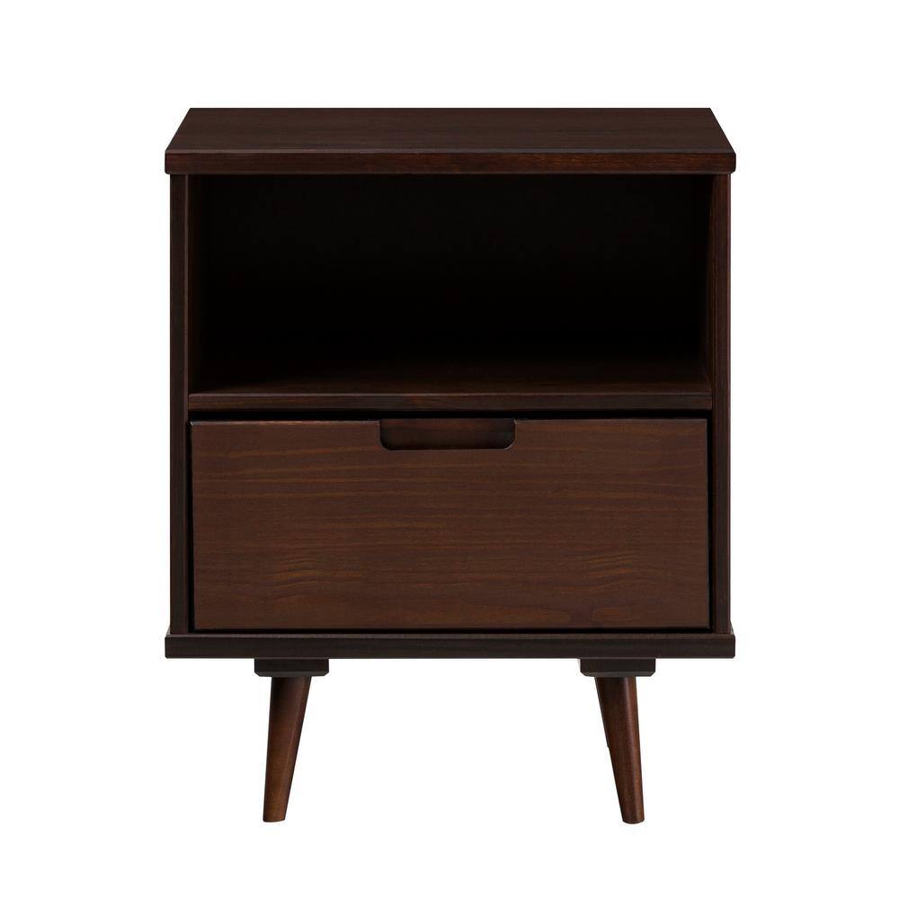 Welwick Designs 1Drawer Walnut Solid Wood MidCentury Modern Storage Side Table HD9541 The