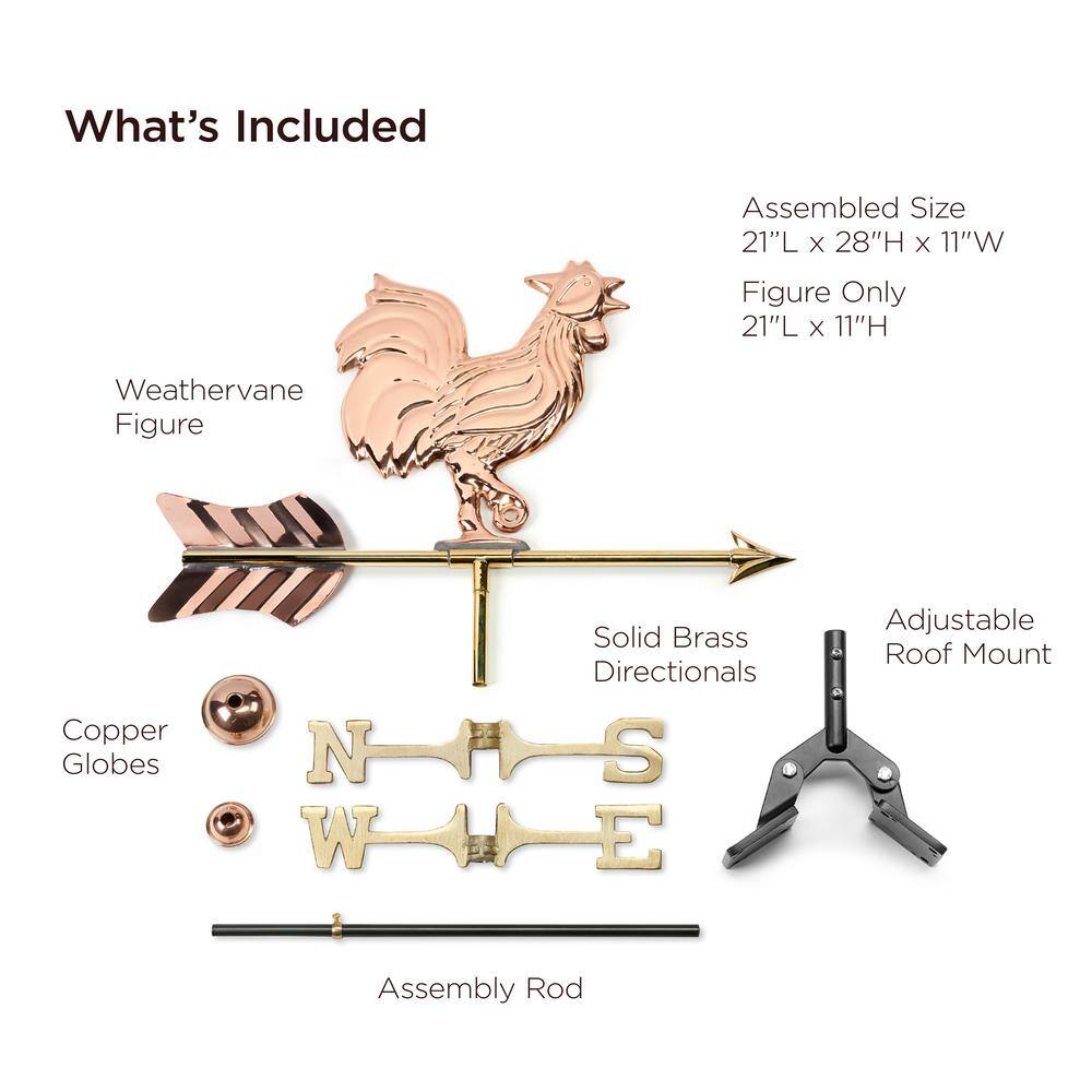 Copper Rooster Cottage Weathervane with Roof Mount