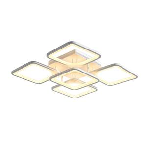 23.6 in. 1-Light White Square Shape Geometric Design Selectable LED Semi-Flush Mount Ceiling Light with Remote