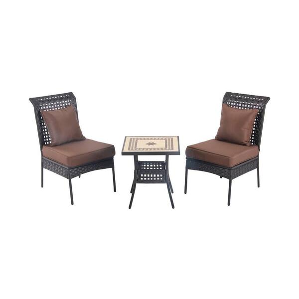 Patio Sense Sonoran 3-Piece All-Weather Wicker Patio Bistro Set with Brown Cushions