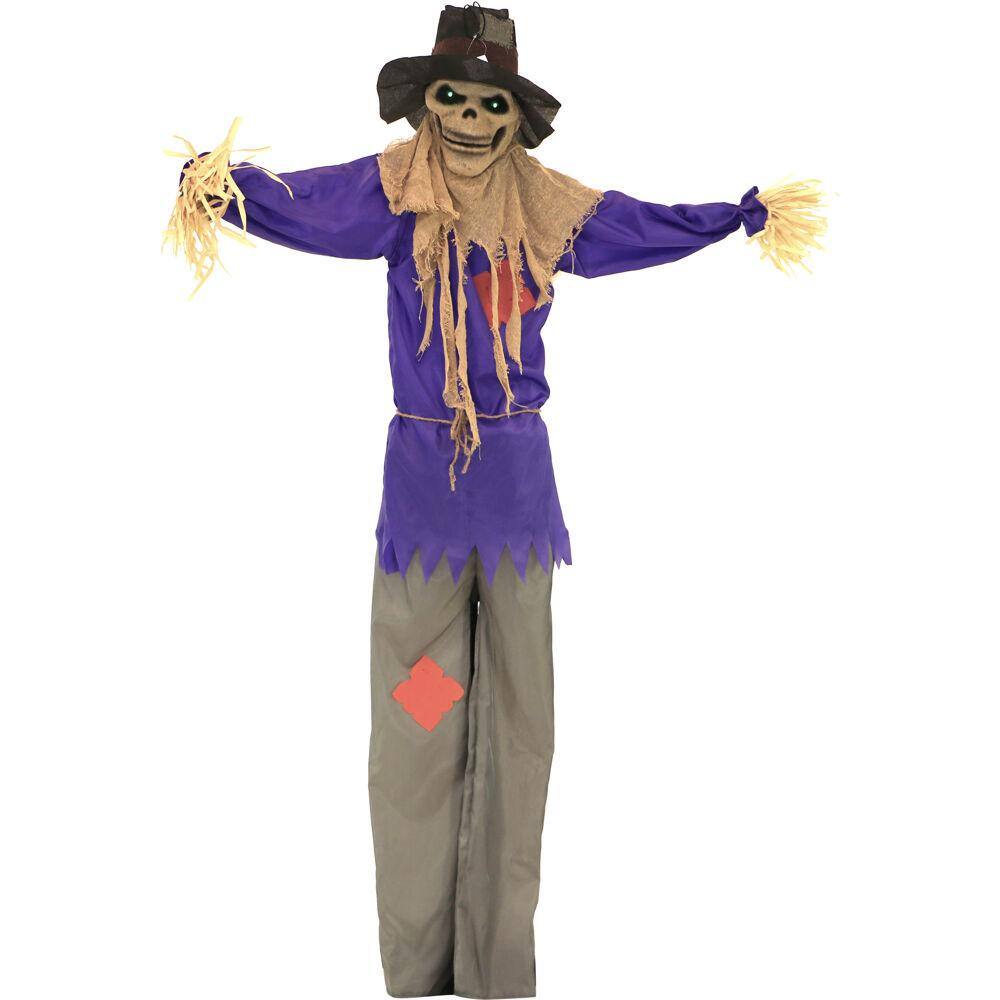 Haunted Hill Farm 70 in. Battery Operated Standing Scarecrow with Green LED Eyes Halloween Prop