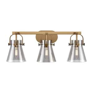 Pilaster II Cone 26.5 in. 3-Light Brushed Brass Vanity Light with Glass Shade