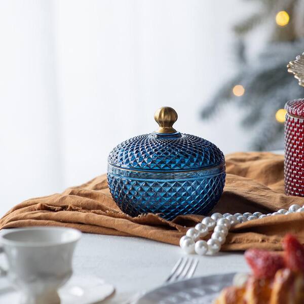 Unbranded Gold Plus Blue Glass Candy Jar with Lid (Set of 2)