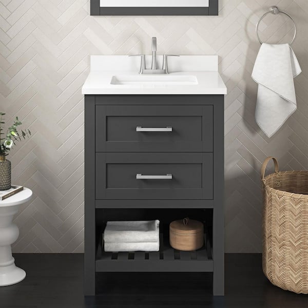 Autumn 24 in. Single Sink Gray Bath Vanity with White Engineered Stone Top (Assembled)