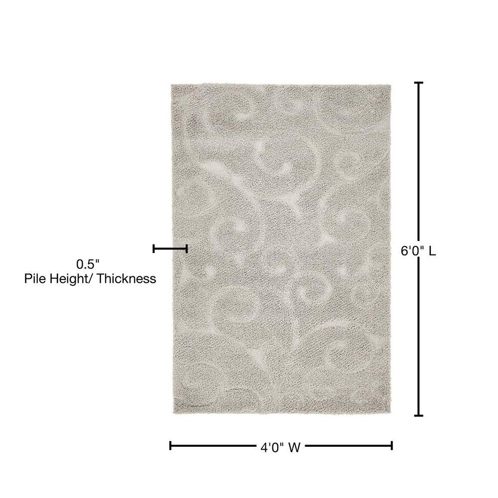 Gray Floral Vine Shag Rug, 4' x 6', Easy-Care Synthetic