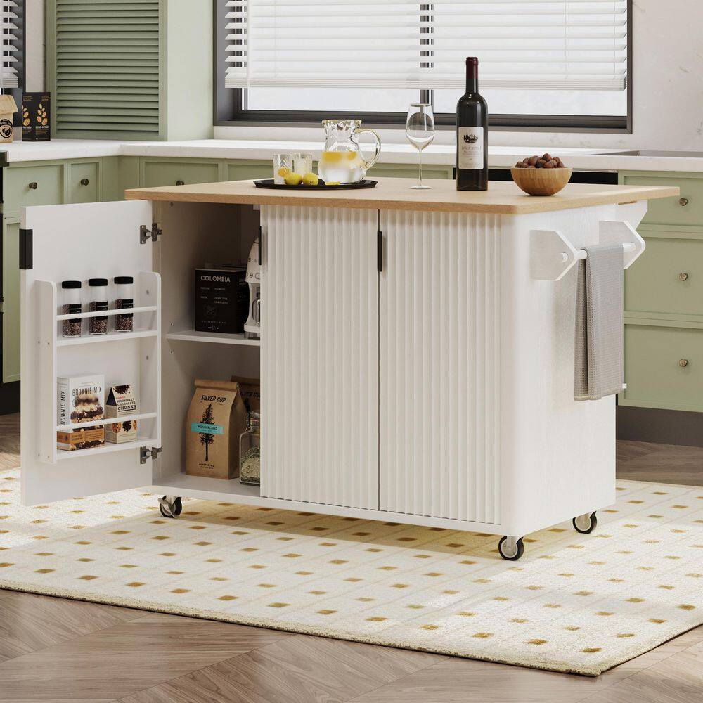 White MDF Kitchen Cart with Drop Leaf and Towel Rack price history on PriceWatchPro