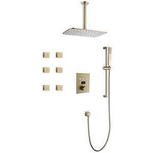 Thermostatic Single-Handle 3-Spray Patterns 12 in. Ceiling Mount Rainfall Shower Faucet in Brushed Gold (Valve Included)