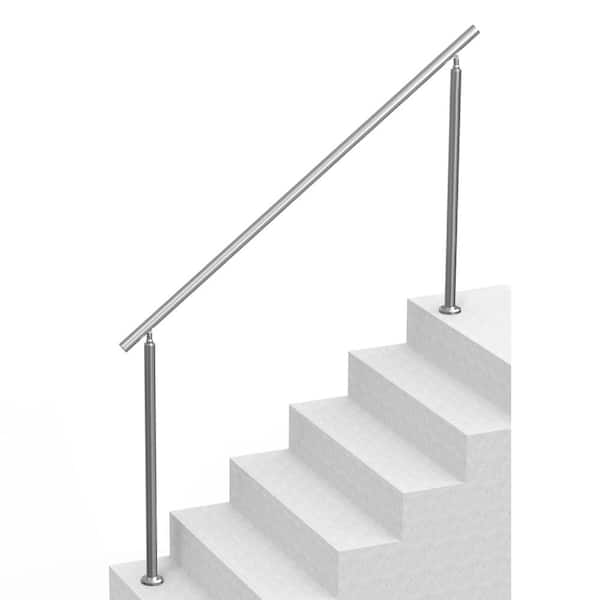 Handrails for Outdoor Steps, 70.9 in./ 180cm Length Stair Hand Rail Kit, 41.37 x  3.43 in. Silver, Stainless Steel