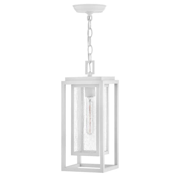Republic 16.75 in. 1-Light Textured White Outdoor Composite Plastic Weather Resistant Pendant Light