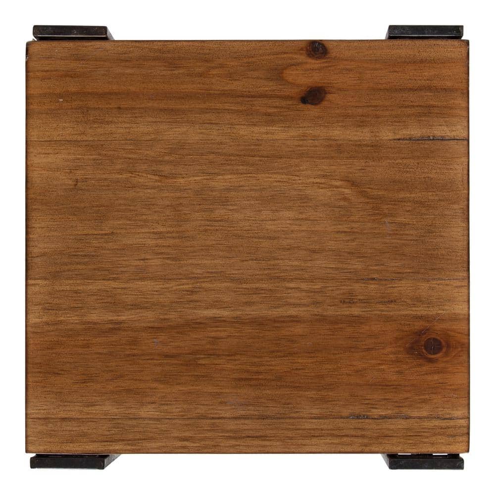 Lintz Rustic Caramel Wood and Black Metal Three-Tier Tea Table