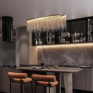 40 in. Rectangle Integrated LED Chrome Crystal Chandelier Island Lighting Pendant Lighting for Dining Room