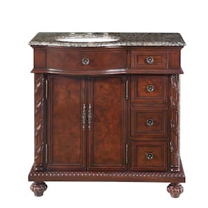 36 in. W x 22 in. D Vanity in English Chestnut with Granite Vanity Top in Baltic Brown with White Basin