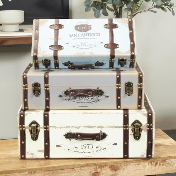 Multi Colored Wood Nesting Trunk with Vintage Accents and Studs (Set of 3)