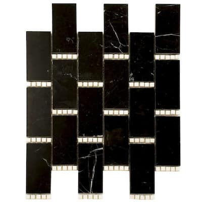 Noir Luxe 12 in. x 13 in. Polished Black, White Marble Mosaic Brick Wall and Floor Tile (5.28 sq ft/case)-5 Pack