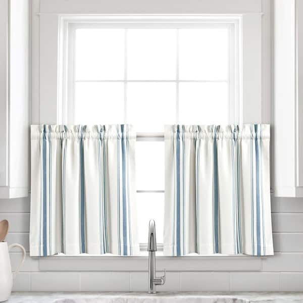 HOMEBOUTIQUE Farmhouse Stripe Yarn Dyed Recycled Cotton Kitchen Tiers Blue 58x24+1.5 Set (Each 29x24+1.5)