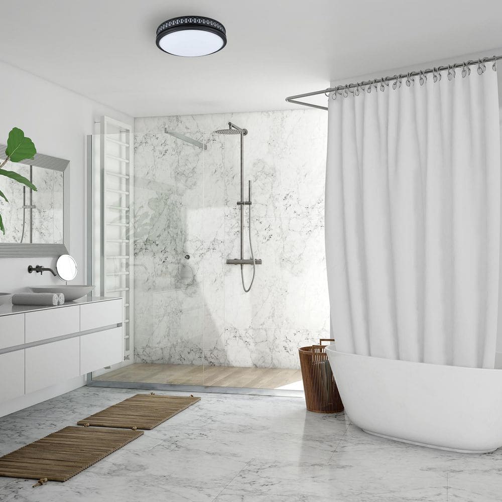 Matte Black Round LED Bathroom Exhaust Fan with Frosted Glass