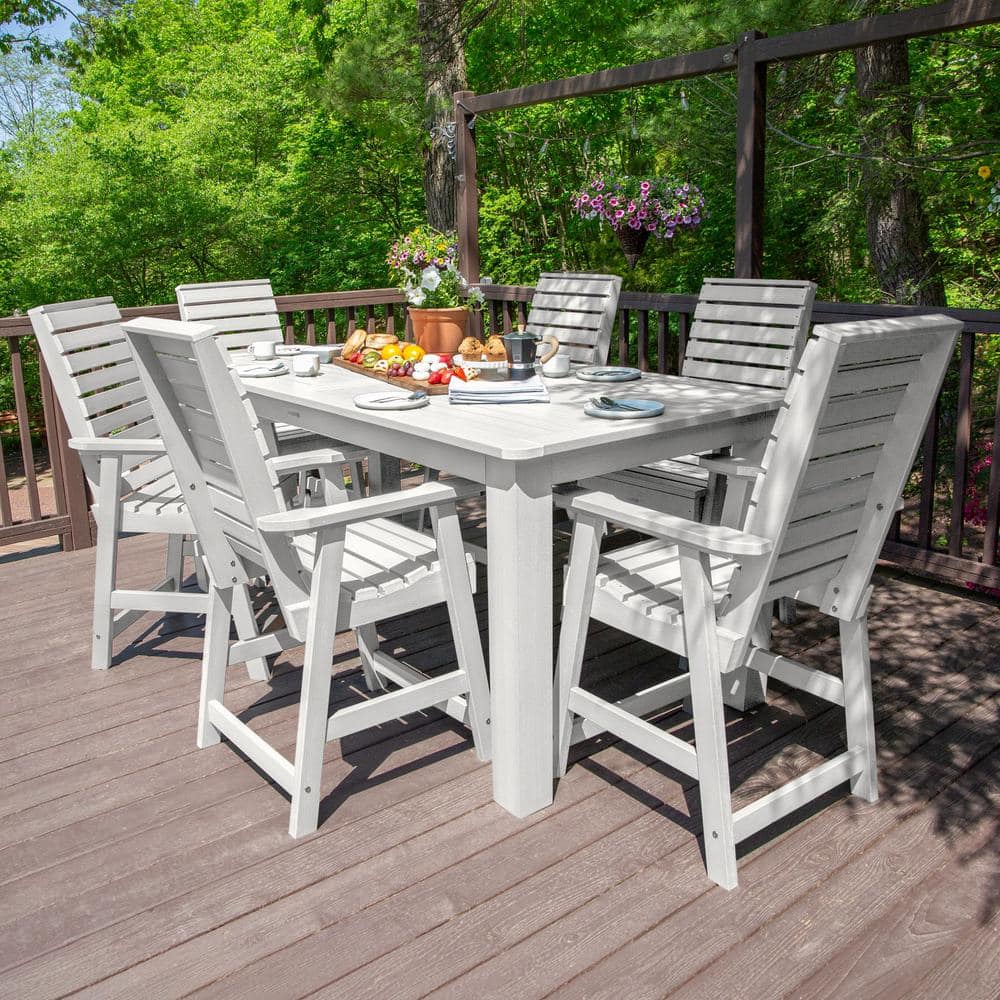 Modern White 7-Piece Rectangular Counter Height Dining Set for 6