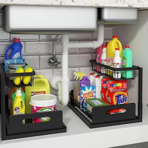 11 in. X 10.6 in. Under Sink Organizer and Storage in Black Metal 2-Pack for Kitchen Bathroom Cabinet