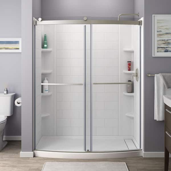 Ovation Curve 58-60 in. W x 72 in. H Sliding Frameless Barn Shower Door in Brushed Nickel
