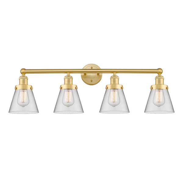 Cone 33.5 in. 4-Light Satin Gold Vanity Light with Glass Shade