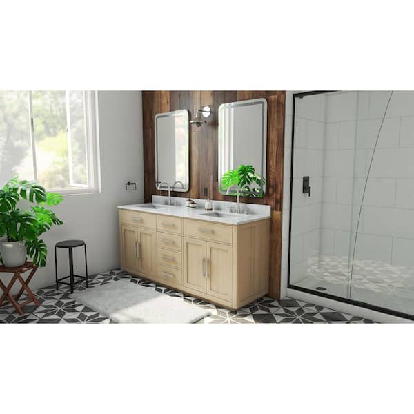 Dexterity 72 in. W x 22 in. D x 34 in . H Oak Vanity with Rectangular Undermount Sinks - Gray Oak with White Top