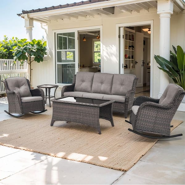 Bellefurn WellCane Brown 5-Piece Wicker Patio Conversation