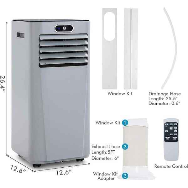 8000 BTU Portable Air Conditioner with Remote, 24H Timer, Dehumidifier, Window Mount Kit Included