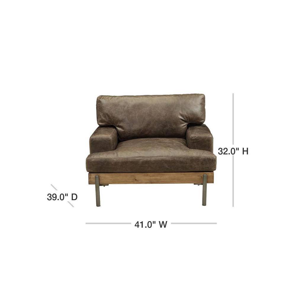 Silchester Distressed Chocolate Leather and Oak Accent Chair