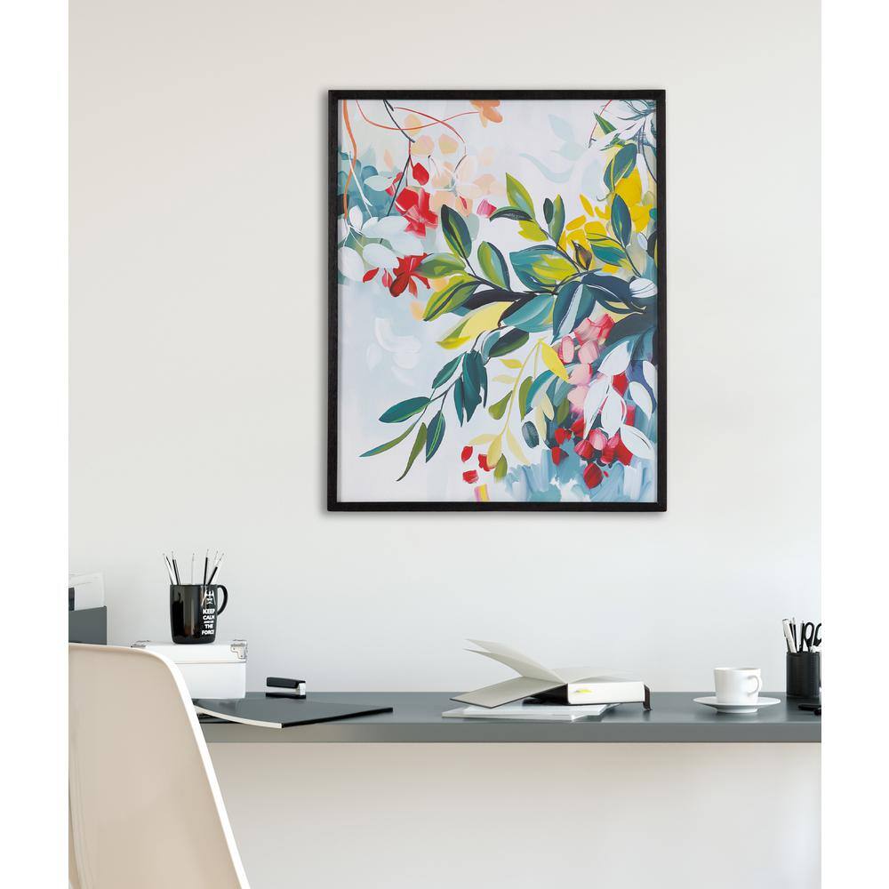 Jewel Tone Botanical Abstract Framed Wall Art in Black Wood Frame