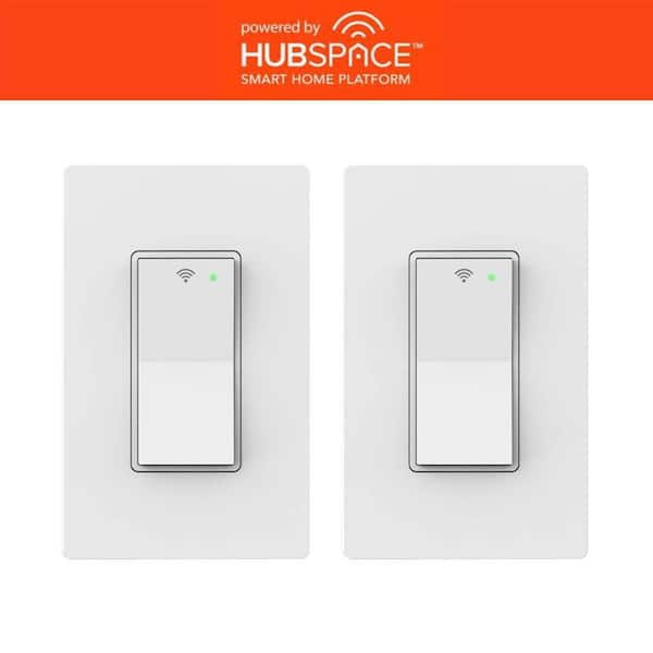 Commercial Electric 15 Amp Single-Pole White Smart Rocker Light Switch with Wi-Fi and Bluetooth Technology Powered by Hubspace (2-Pack)