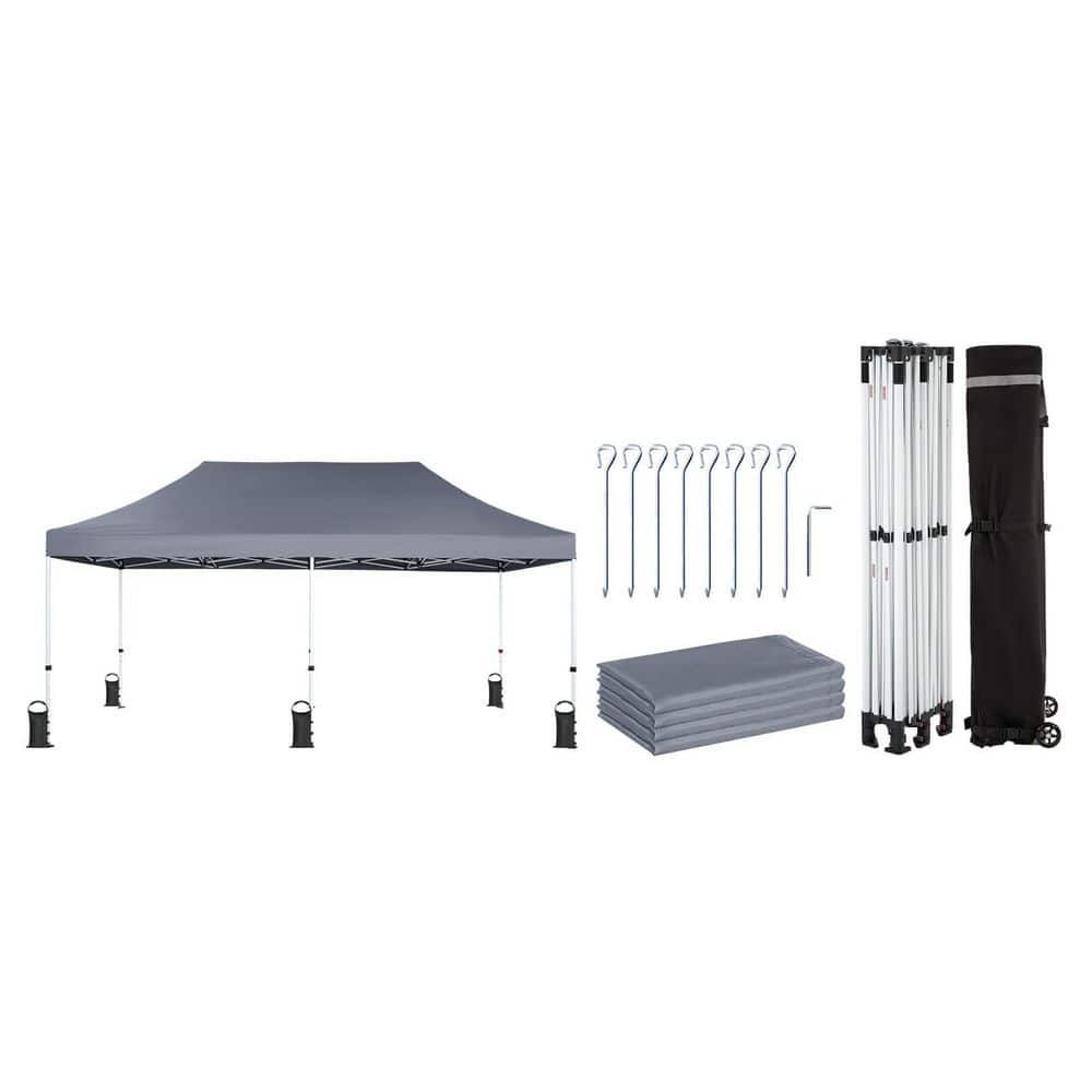 10 ft. x 20 ft. Gray Heavy Duty Pop Up Canopy Tent with Thickened Frame, 4 Sidewalls, 8 Stakes, 4 Sandbags and 4 Ropes price history on PriceWatchPro