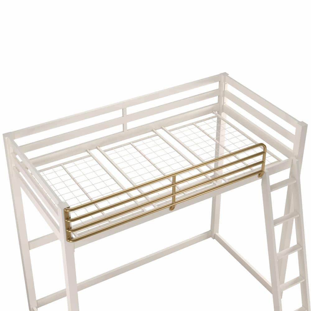 White and Gold Twin Metal Loft Bed with Headboard